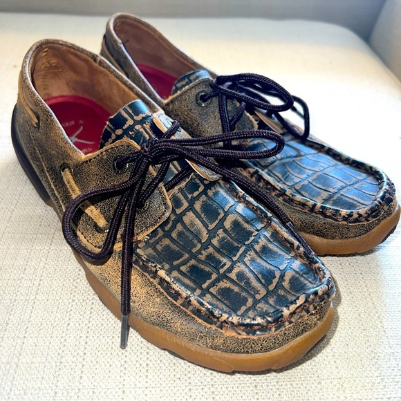 Twisted X Loafers Womens Leather Lace Up Antibacterial Washable Driving 5.5M - Picture 1 of 11